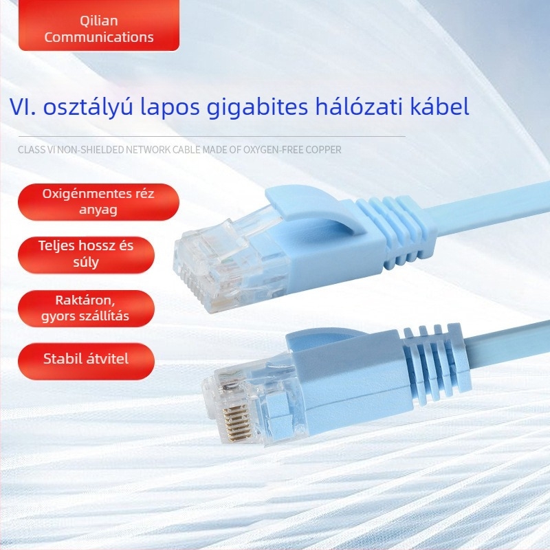 CAT6 lapos, nem árnyékolt gigabites Ethernet-kábel, oxigénmentes rézből, csavart érpár, beltéri használatra
