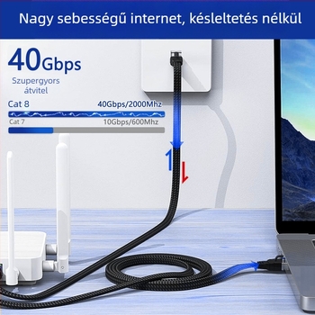 Cat8 fekete kötött, árnyékolt hálózati kábel RJ-45 csatlakozóval, tiszta réz, 40 Gbps számítógépekhez és routerekhez
