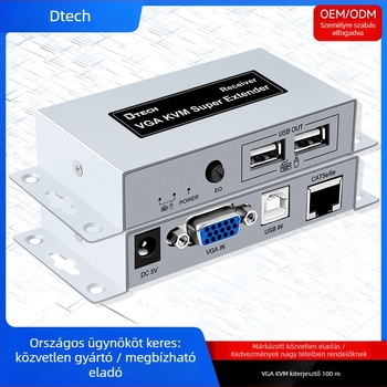 DTECH DT-7044(2nd) KVM extender VGA-n keresztül USB billentyűzet és egér támogatásával, 300 m hatótáv, 1920x1080 felbontás, USB 1.1