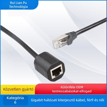 Cat6 RJ-45 Ethernet hosszabbító kábel, Gigabit, férfi–nő, 24AWG, csavart érpár