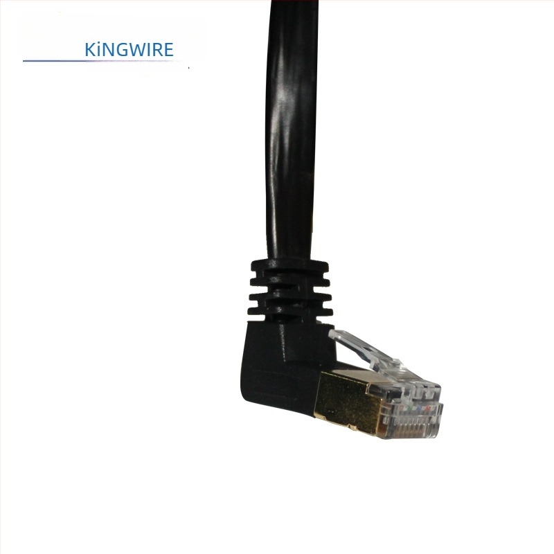 Cat7 RJ45 lapos, dupla árnyékolású hálózati kábel, 90° hajlítás, 10 Gbps, hossz egyedi igény szerint