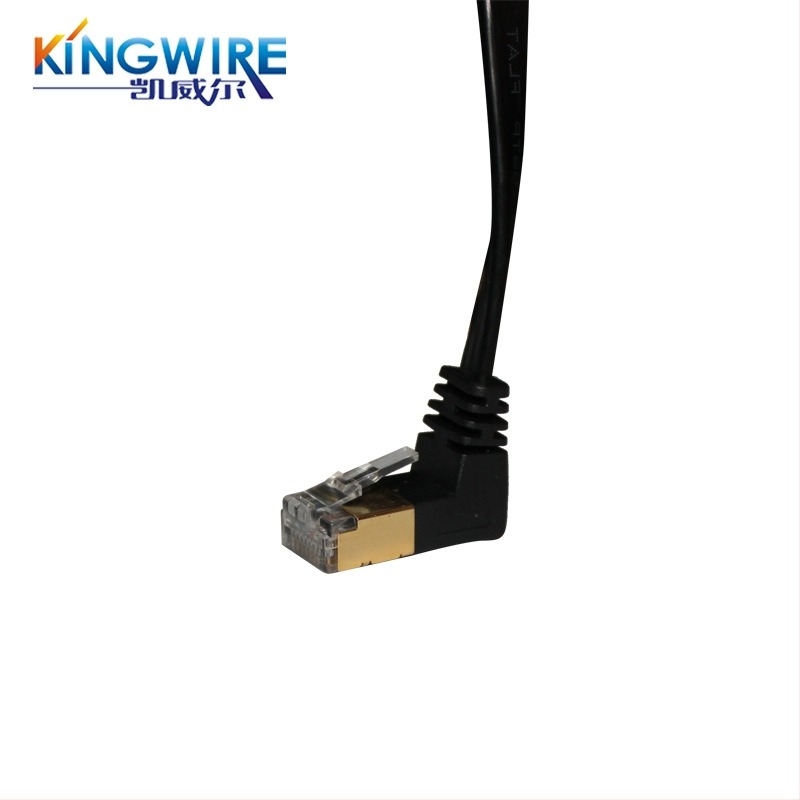Cat7 RJ45 lapos, dupla árnyékolású hálózati kábel, 90° hajlítás, 10 Gbps, hossz egyedi igény szerint