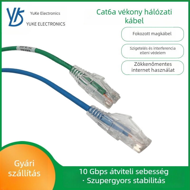 Category 6e árnyékolt hálózati kábel sodrott párral, vezető 3,8 mm, BC (32 AWG/30 AWG), adatátvitel 10 000 MB, Cat6a csatlakozó, összeszerelt