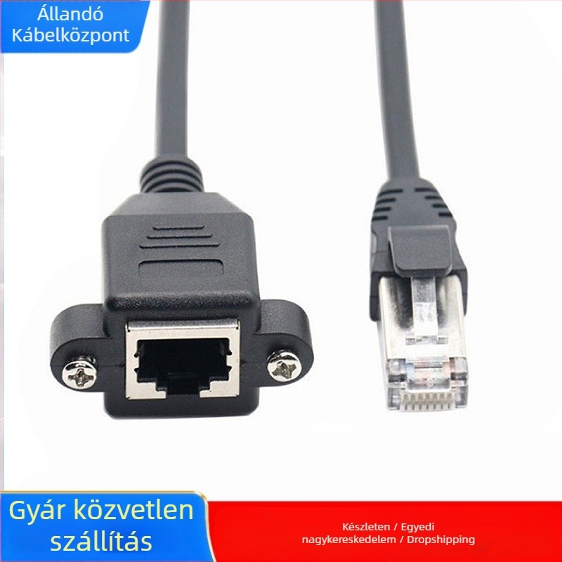 RJ45 férfi–női meghosszabbító kábel Cat6e Gigabit, füllel és csavaros lyukakkal, testreszabható hossz