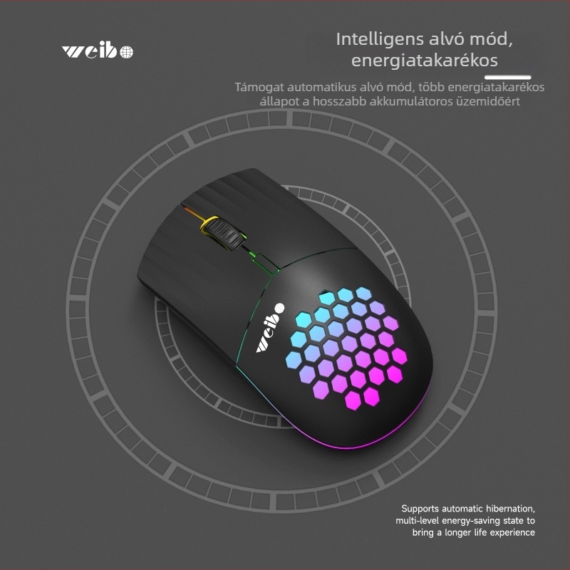 Weibo W06 fotóelektronikus egér, Bluetooth+2.4G vezeték nélküli, DPI 1600/2400/3200, 4 gomb