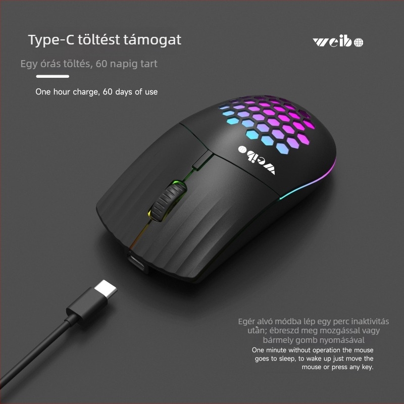 Weibo W06 fotóelektronikus egér, Bluetooth+2.4G vezeték nélküli, DPI 1600/2400/3200, 4 gomb