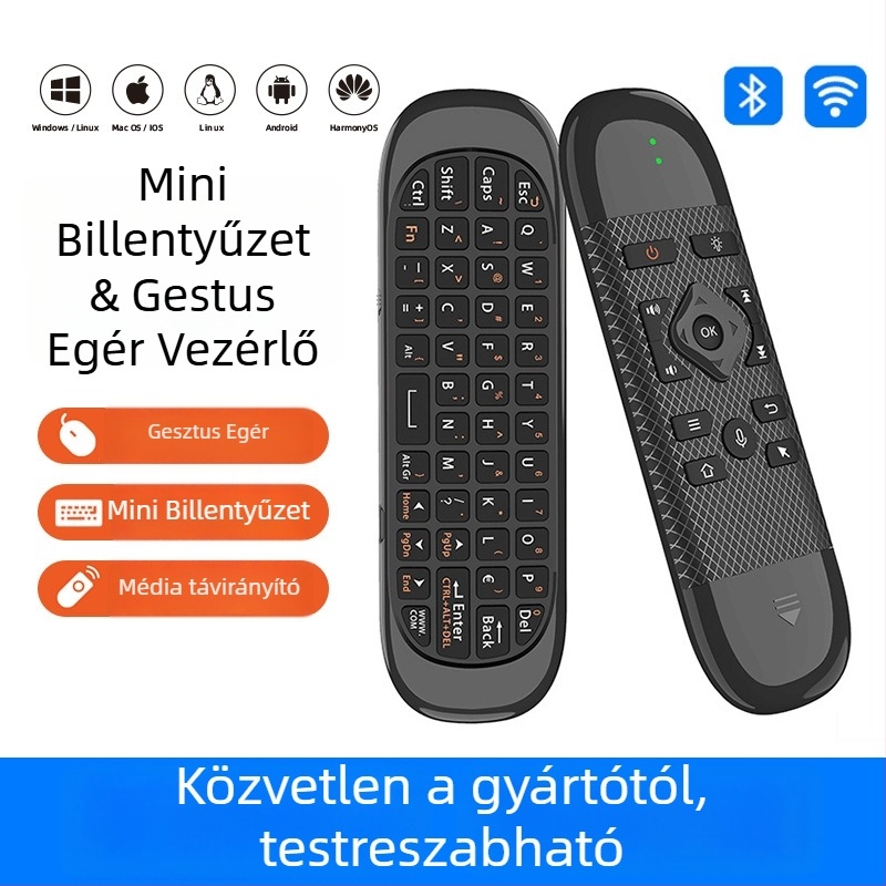 Vezeték nélküli billentyűzet és mozgásérzékelő egér készlet Bluetooth, 63 billentyű, háttérvilágítás, plug‑and‑play