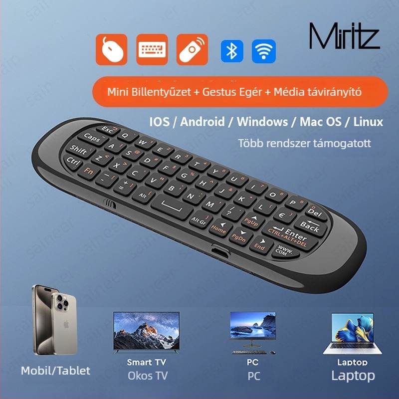 Vezeték nélküli billentyűzet és mozgásérzékelő egér készlet Bluetooth, 63 billentyű, háttérvilágítás, plug‑and‑play