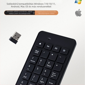 23 gombos vezeték nélküli numerikus billentyűzet, 2,4G-s vezeték nélküli, beépített USB vevő, modell K-23g, optikai felbontás 5600