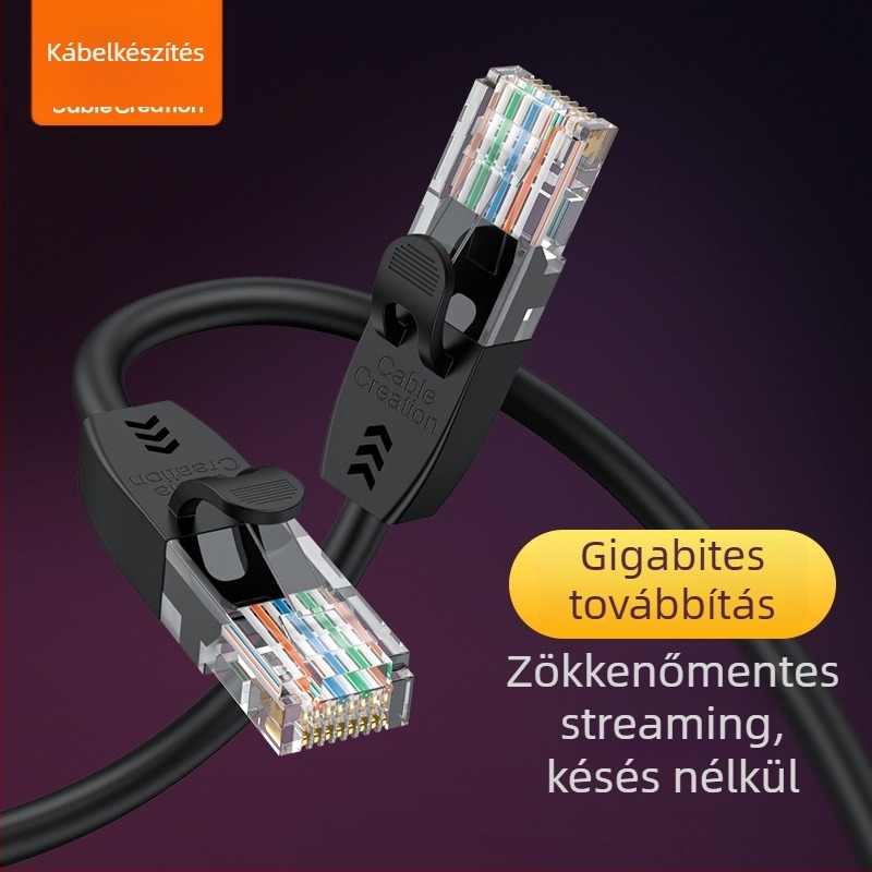 Cat6 hálózati kábel csavart érpárral, RJ-45 csatlakozó, beltéri használatra, router-kompatibilis, vezetőátmérő 6 mm