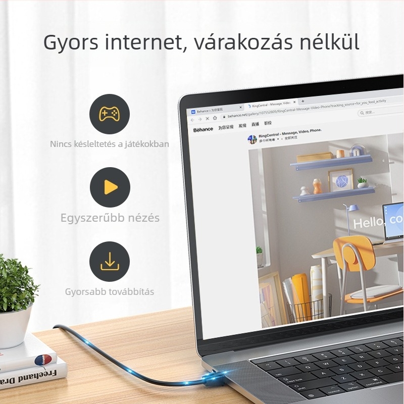 Cat6 hálózati kábel csavart érpárral, RJ-45 csatlakozó, beltéri használatra, router-kompatibilis, vezetőátmérő 6 mm