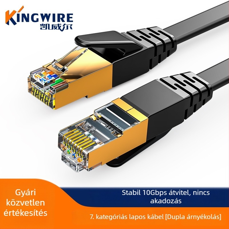 Cat7 sík Ethernet-kábel, 8 vezető, oxigénmentes réz, árnyékolt, 10 Gbps, számítógéphez/routerhez és kapcsolóhoz