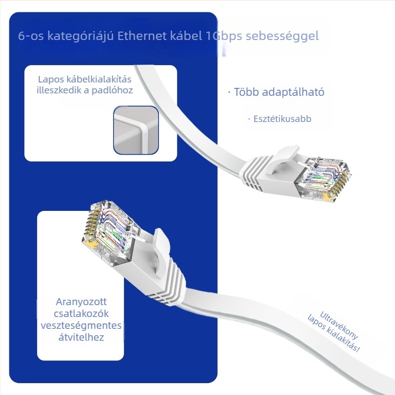 Cat6 gigabites lapos Ethernet-kábel, ultra vékony csavartpáras kábel számítógépekhez és routerekhez