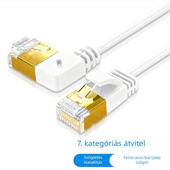 Cat7 hajlított hálózati kábel, dupla árnyékolás, 90°-os jobb szög, oxigénmentes réz, adatközpont patch kábel
