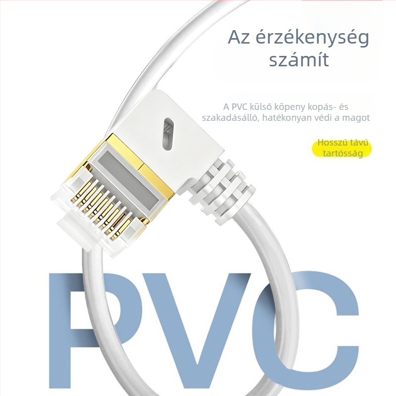 Cat7 hajlított hálózati kábel, dupla árnyékolás, 90°-os jobb szög, oxigénmentes réz, adatközpont patch kábel