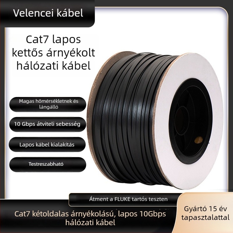Cat7 ultra vékony sík Ethernet-kábel, 10 Gbps, dupla árnyékolás