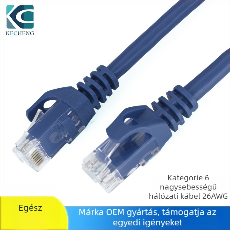 Cat6 UTP Ethernet-kábel – árnyékolás nélküli, gigabites, szabvány méret, testreszabható hossz; 1000 Mbps; működési/tárolási hőmérséklet -40–70°C; húzóerő 20 N, nyomófeszülés 20 N; router és számítógép összekötésére