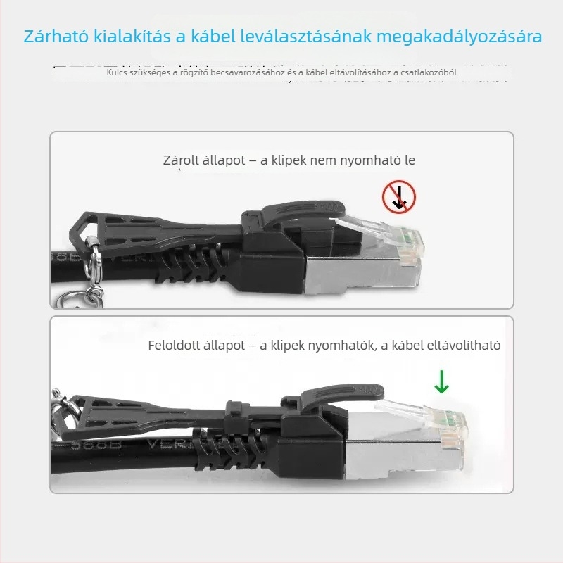 CAT8 Class VIII árnyékolt Ethernet-kábel zárómechanizmussal, RJ-45, 10 Gbps