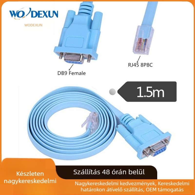 RJ45–DB9 soros konzolkábel router konfigurációhoz, réz vezető, 1.5 m