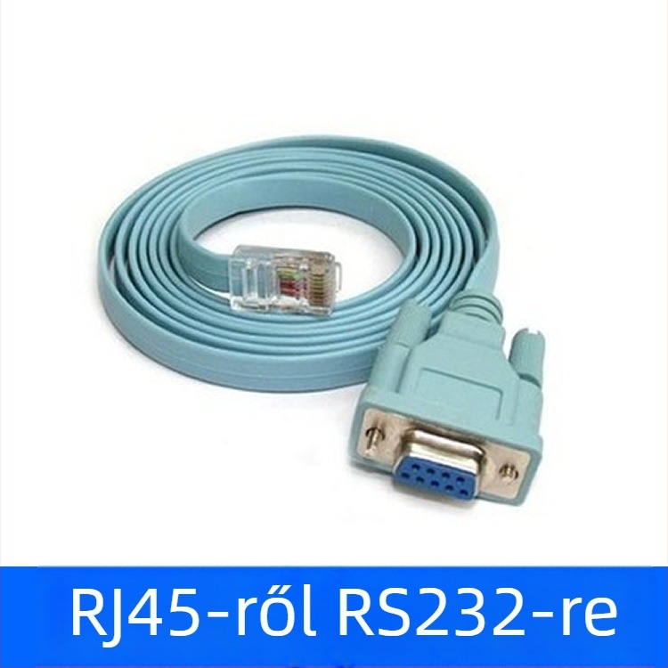 RJ45–RS232 átalakító kábel, DB9 9-pontos csatlakozó a router konfigurációjához