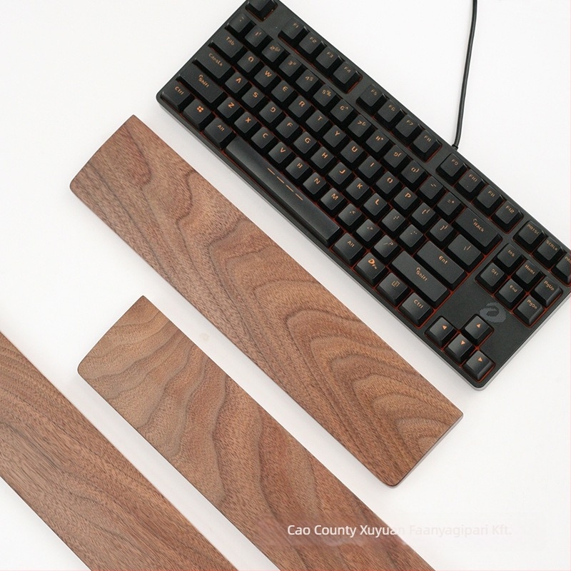 Fából készült csuklótámasz mechanikus billentyűzethez — letisztult stílus, egyoldalas, testreszabható, használati útmutatóval