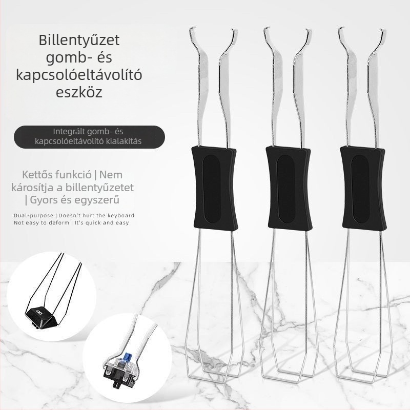 Két az egyben billentyűkihúzó és tengelykihúzó mechanikus billentyűzetekhez – univerzális tisztító és szétszerelő eszköz, huzalos billentyűkihúzó és billentyűsapka-klipsz