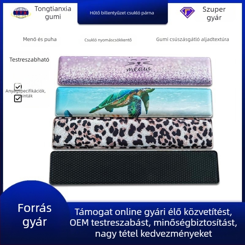 Ergonomikus billentyűzet- és egérpad memóriás csuklótámasz, egyoldalas textil felület, OEM testreszabható