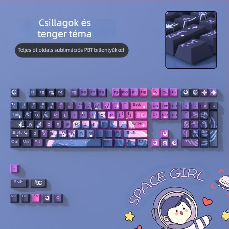 PBT szublimációs keycapok mechanikus billentyűzethez – Five-Sided Sublimation, univerzális kompatibilitás, személyre szabott Starry Sea dizájn
