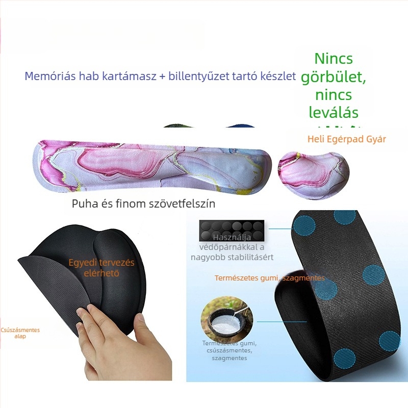 Heli memóriahabos csuklóegérpad - szövet, egyoldalas, műanyag öntvény, OEM és egyedi képek
