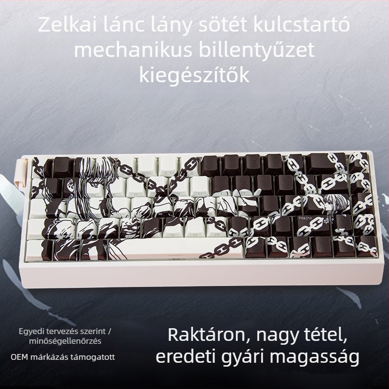 Mekanikus billentyűzet kulcstartók: oldalról gravírozott lánnyal díszített dizájn, 130 darabos teljes készlet, ötoldalas szublimáció, PBT