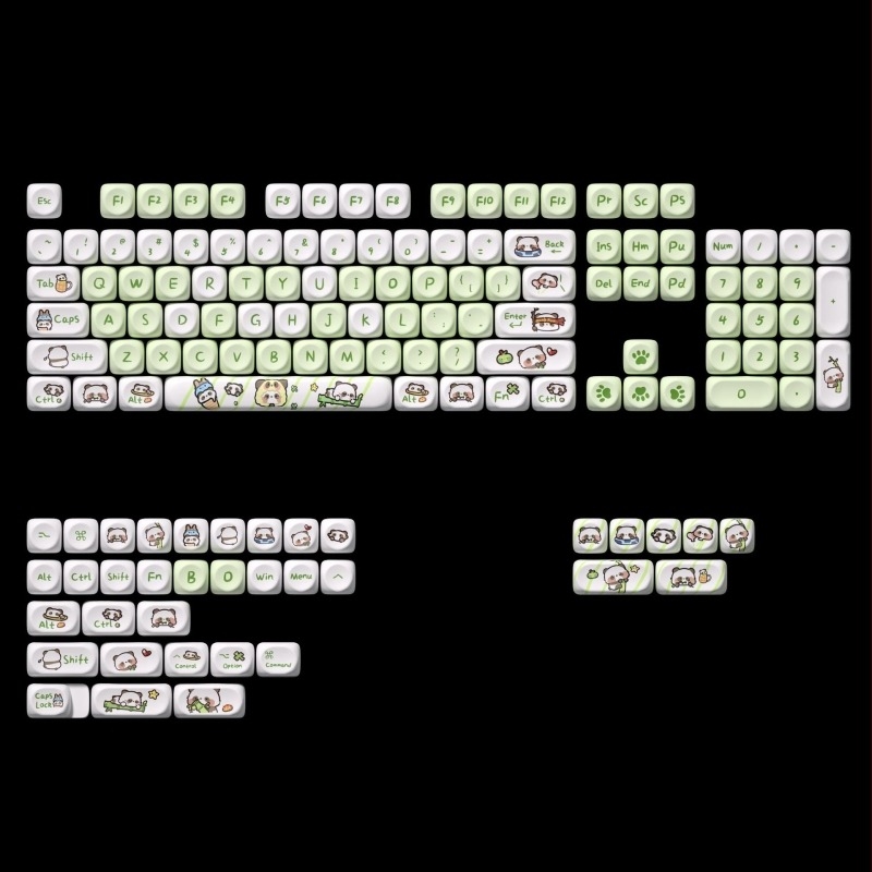 PBT billentyűsapka mechanikus billentyűzethez – Panda téma, MOA magasság, Szublimációs nyomtatás, aranyos világos zöld panda