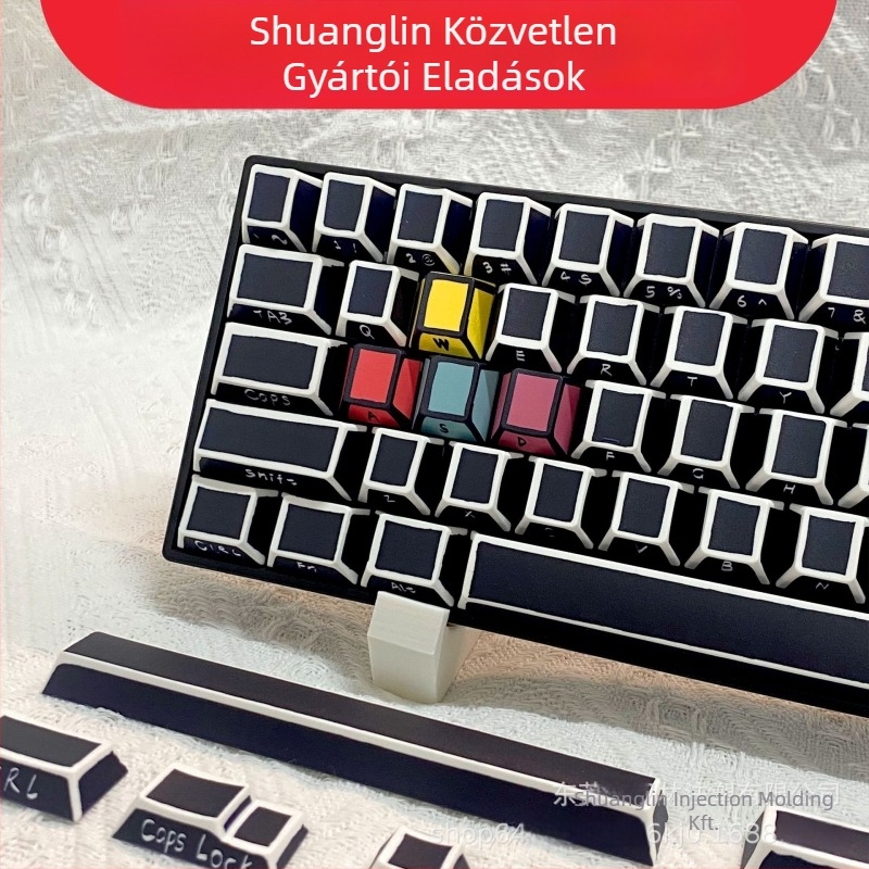 Keycaps mechanikus billentyűzetekhez, PBT anyag, ötfelű szublimáció, 141 billentyű, blokk-dizájn