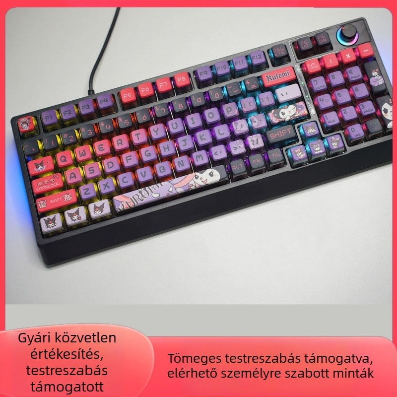 Kuromi pudding átlátszó PBT Sublimációs mechanikus billentyűzet keycaps, 98+ billentyűk, Shaftless
