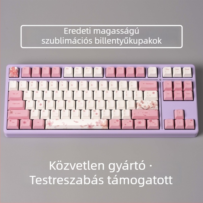 Sakura Theme PBT billentyűsapkák Dye-Sublimation technikával, Testreszabhatóak, MX-stemmel kompatibilis, Illeszkednek 95%-os mechanikus billentyűkhöz