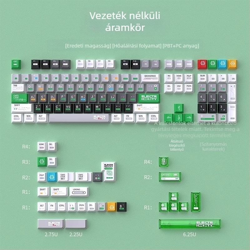 Mechanikus billentyűzethez való keycap készlet, anyag: PBT+PC, kétszínű injekciós formázás, ötoldalas szublimáció, 128 gomb, eredeti magasság