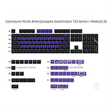 Cyberpunk PBT szublimációs billentyűsapkák készlet, 148 billentyű, mechanikus tengelyhez és szabványos mechanikus billentyűzethez
