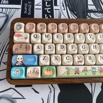 PBT billentyűfedők ötoldalas dye-sublimációval, kompatibilis Cherry MX keresztes stiftel, magas profil, aranyos rajzfilm téma – mini teljes készlet