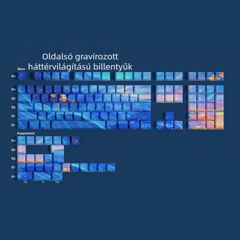 Mechanikus billentyűzethez való PBT billentyűkészlet, oldalsó gravírozással, két színű injekciós szublimáció, univerzális kompatibilitás, 98+ billentyű