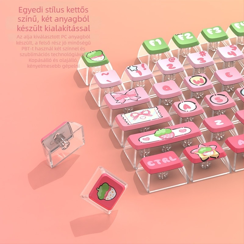 Személyre szabott mechanikus billentyűzet gombfej — Strawberry cream, PBT szublimáció, átlátszó mintázat, kompatibilis mechanikus billentyűzetekkel