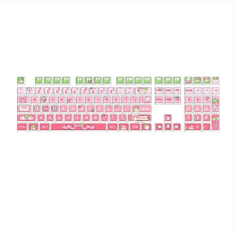 Személyre szabott mechanikus billentyűzet gombfej — Strawberry cream, PBT szublimáció, átlátszó mintázat, kompatibilis mechanikus billentyűzetekkel