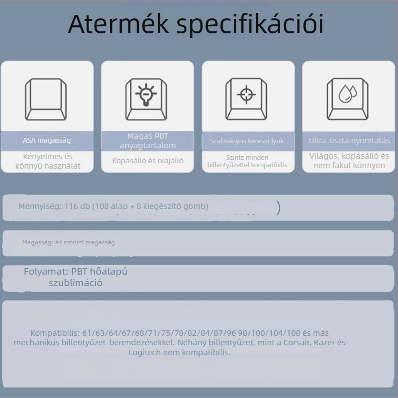 Személyre szabott PBT billentyűsapkák mechanikus billentyűzetekhez, tematikus átlátszó dizájn