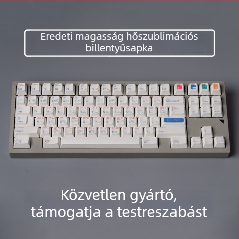136‑billentyűs PBT kulcskupakok szublimációval, PS/AI téma, rajzos dizájn, testreszabható, kompatibilis 95%-os mechanikus billentyűkkel
