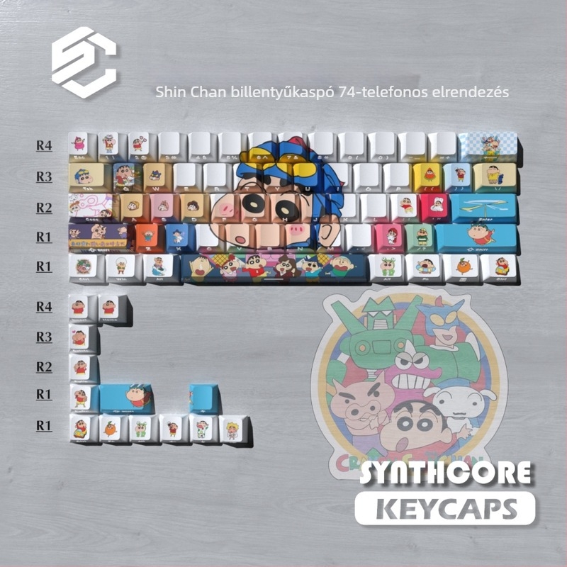 Ultraman Crayon Shin-Chan kulcskapfedél készlet, 74 db, dobozos, oldalgravírozás, átlátszó PBT, szublimáció + UV nyomtatás