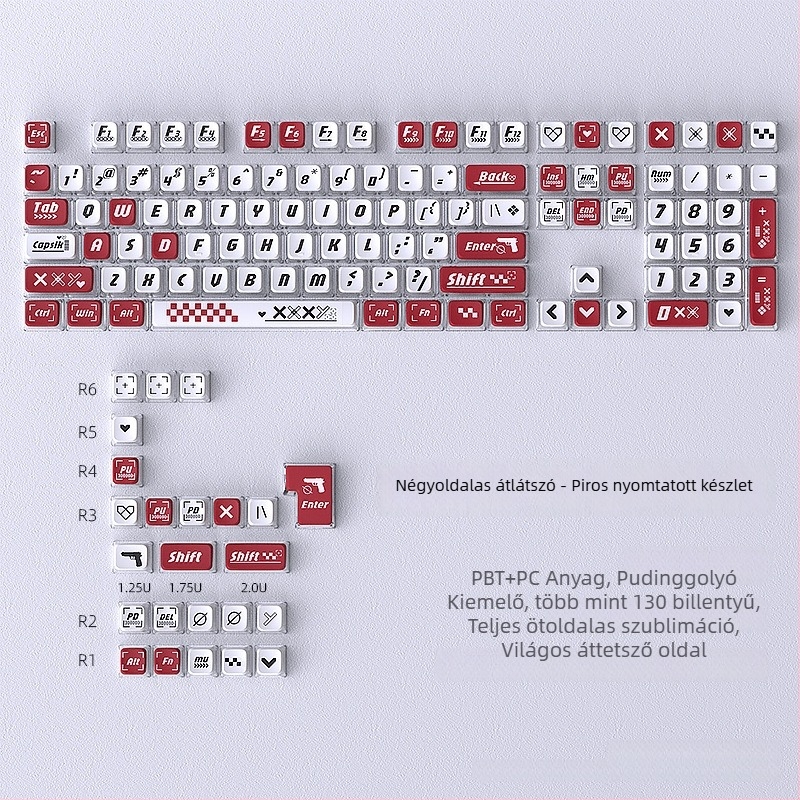 Nyomtatott pudding keycaps készlet mechanikus billentyűzetekhez – 130+ gomb, sublimációs feldolgozás, univerzális kompatibilitás 61/68/84/87/100/104/108, Pbts anyag