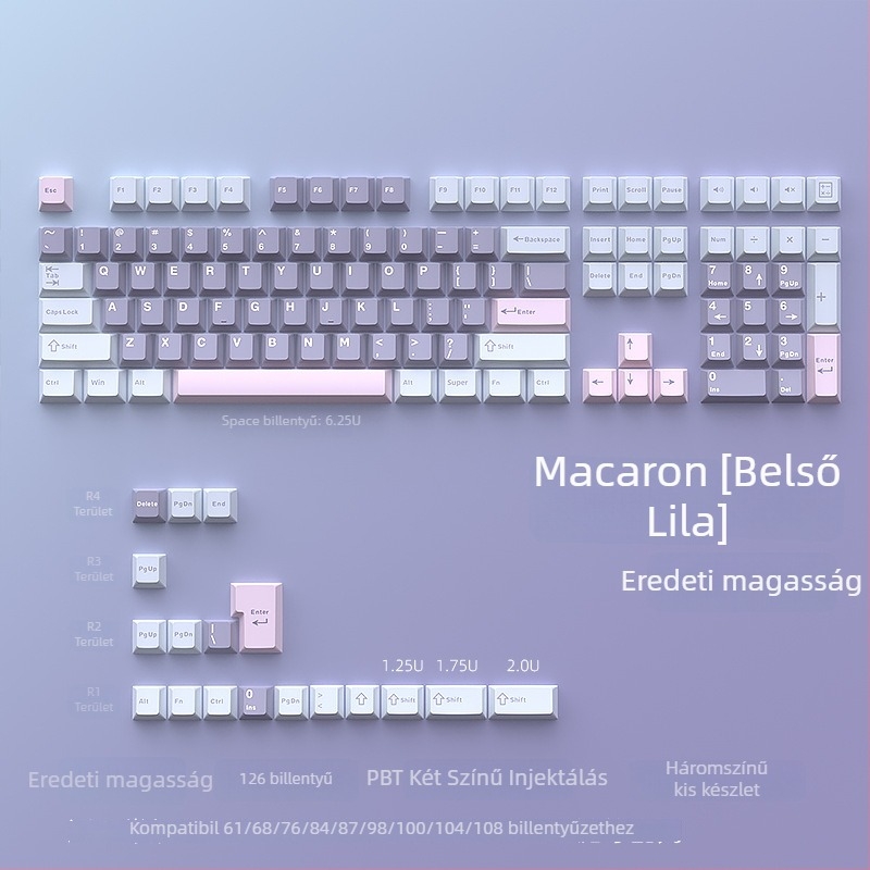Macaron billentyűsapka készlet, PBT, kétszínű injekciós öntés, kis teljes készlet, 1 év garancia