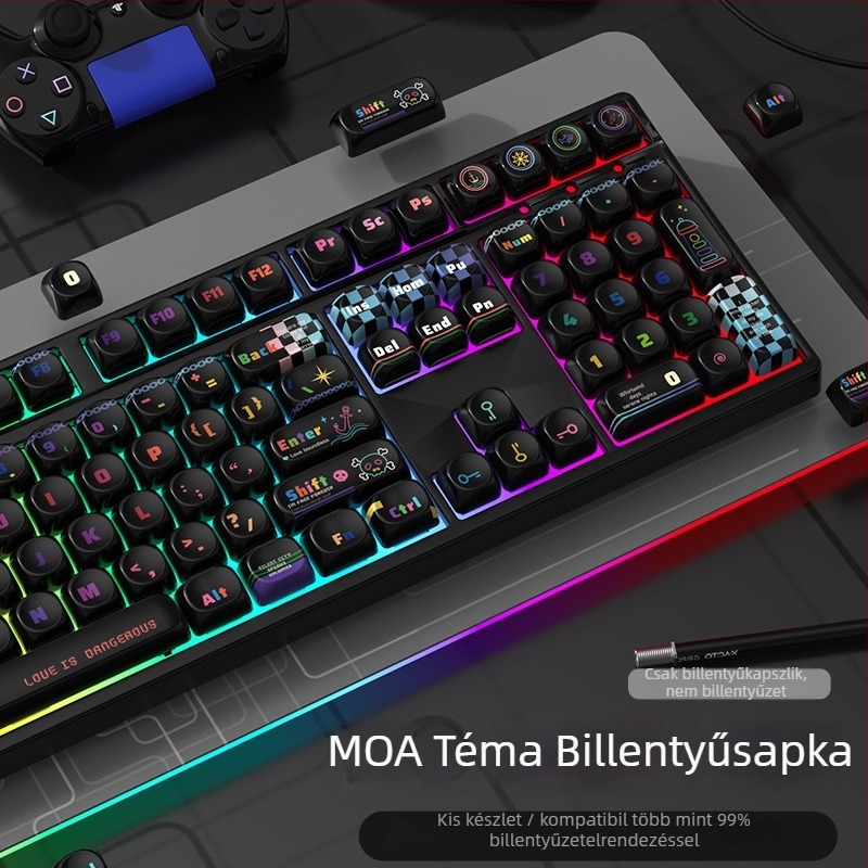 Személyre szabott billentyűfedél mechanikus billentyűzethez — PBT szublimáció, univerzális és mechanikus billentyűzetekkel kompatibilis, Moa téma billentyűfedők