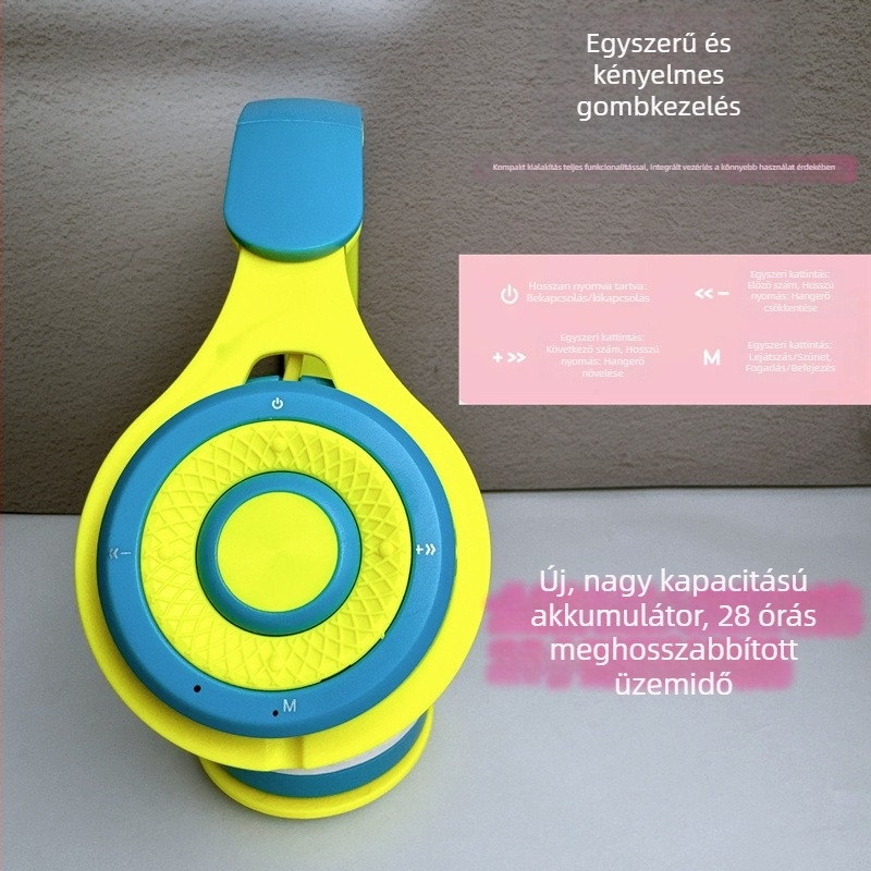 Óvodai nyelvi audiovizuális fejhallgató memóriakártya-nyílással, vezeték nélküli Bluetooth, hosszú üzemidő