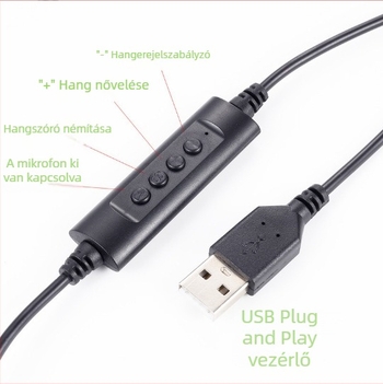USB vezetékes fejhallgató mikrofonnal számítógéphez, ENC zajcsökkentéssel, impedancia 32 Ω, frekvenciatartomány 1000 Hz, 2 m kábel