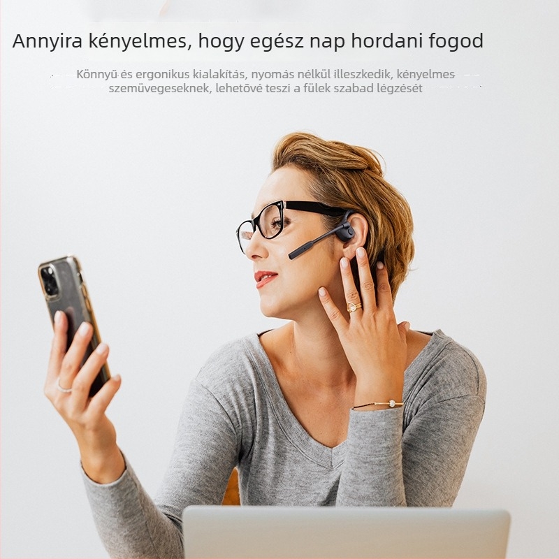 Csontvezetéses Bluetooth headset, mikrofon CVC kettős zajszűrővel, nyitott fül dizájn, Bluetooth 5.0, 10 m hatótávolság, üzemidő >8 óra