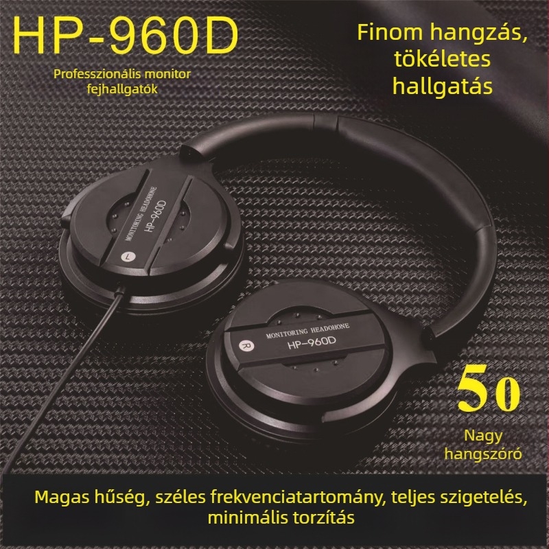 Vezetékes DJ monitorozó fejhallgató összecsukható és forgatható fülkagylókkal, alkalmas elektromos zongorához, elektronikus billentyűhöz és gitárhoz – 50 mm meghajtók, 32 Ω, 20 Hz–20 kHz, érzékenység 103 dB, 3,5 mm csatlakozó